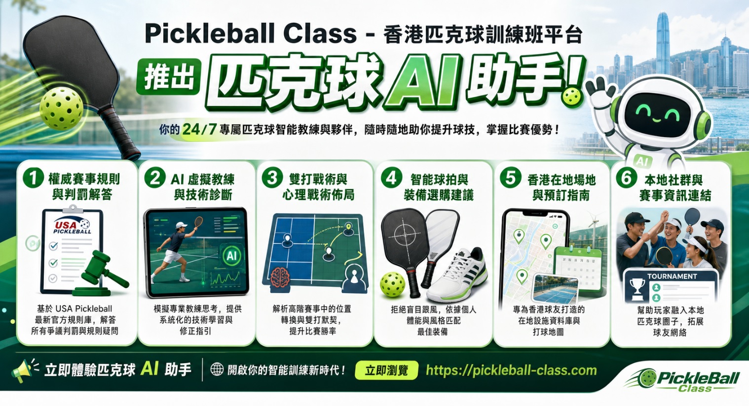 最新編程資訊:【打 Pickleball 都有 AI 教練？！】Pickleball Class 推出全港首創「匹克球 AI 助手」！